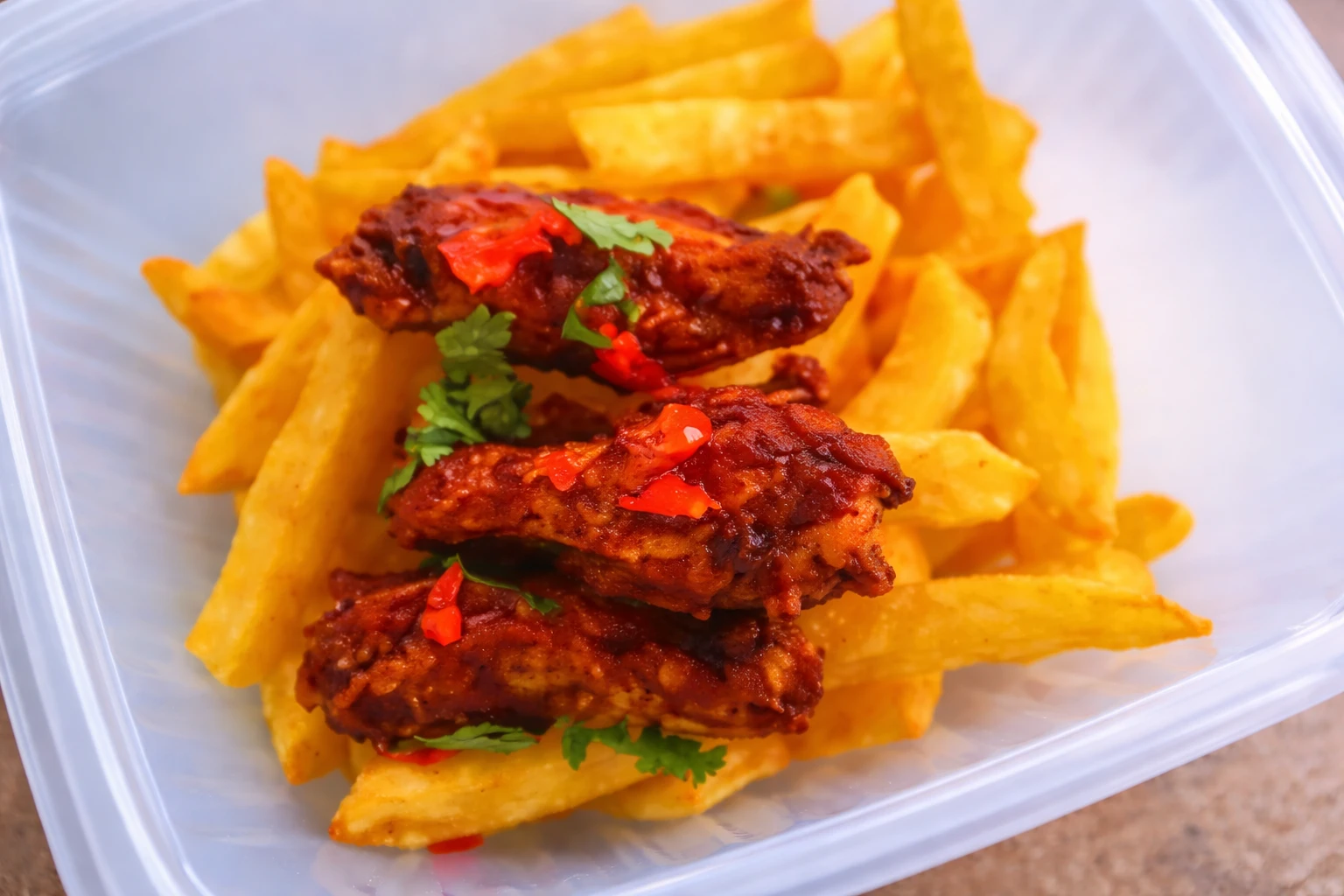 Porción de alitas broaster doradas y crocantes